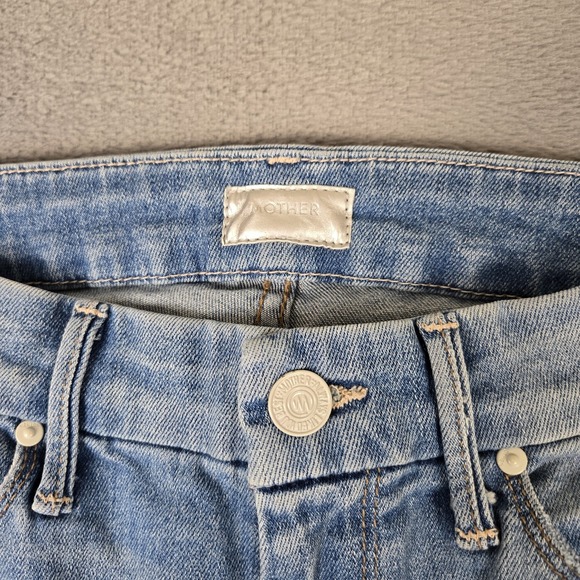 Mother Undone Hem Looker Crop Jeans Women's 24 Blue Denim Distressed Frayed Hem - Picture 3 of 13